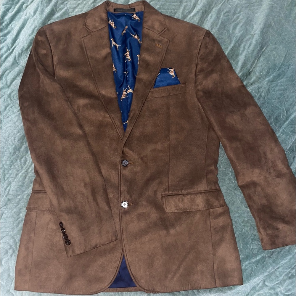 Lauren by Ralph Lauren Brown Faux Suede Blazer  Hunting Dog Lining Mens 38R